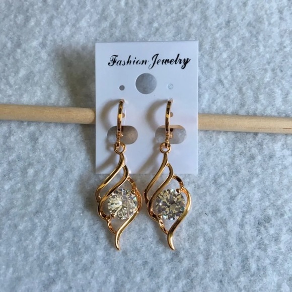 18K Gold Filled Ornate Diamond Earrings - Picture 2 of 2